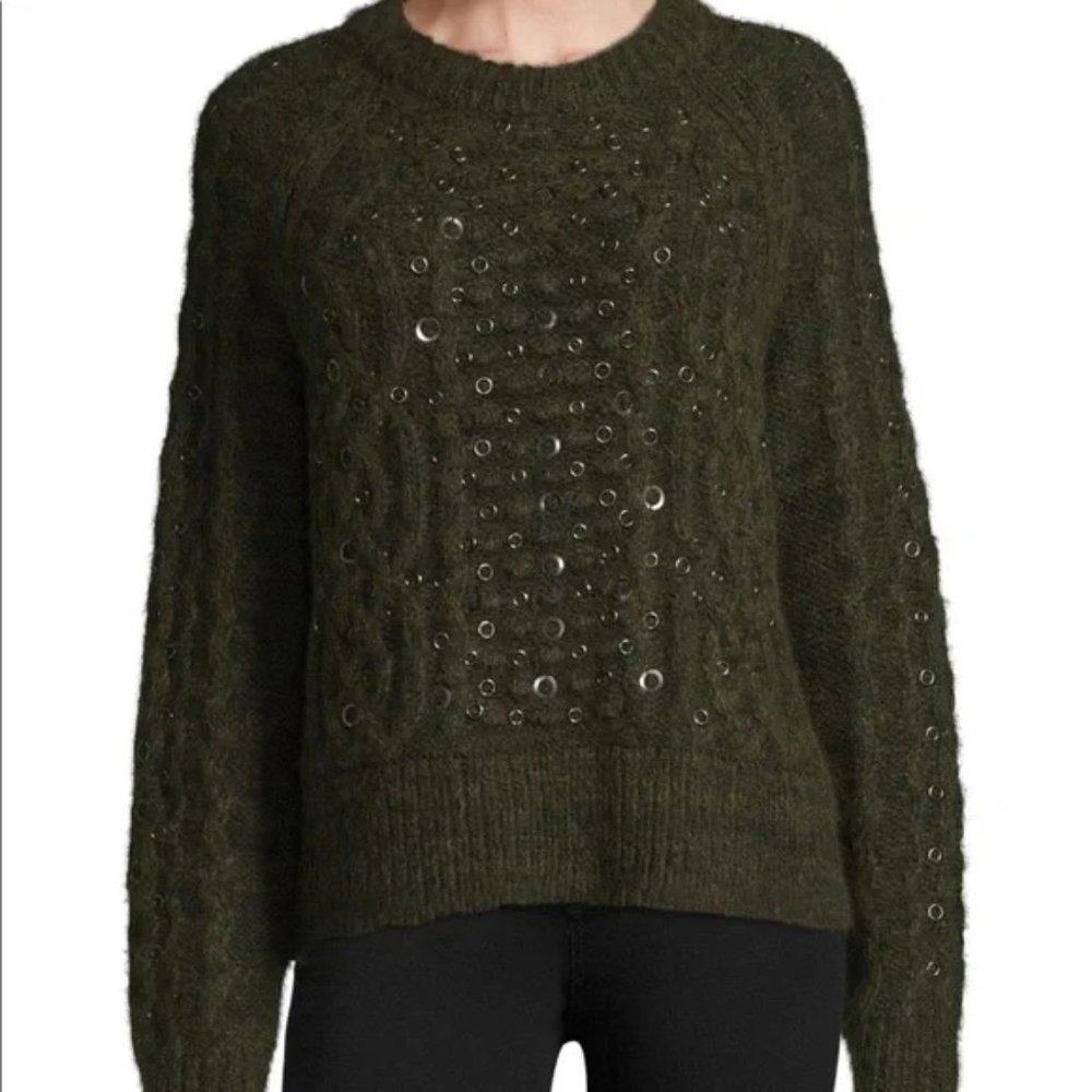 Rag & Bone Army Green Jemima Embellished Cable-knit Sweater
